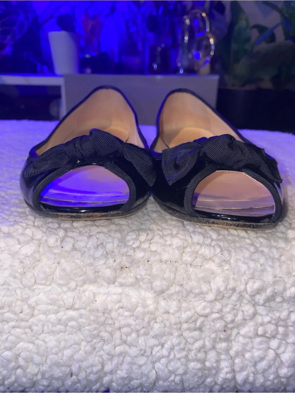 Christian Louboutin Black Bow Leather Ballet Flats